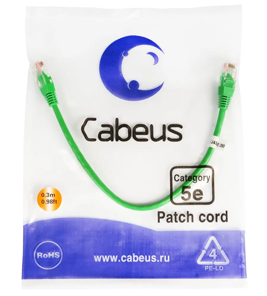 Cabeus PC-UTP-RJ45-Cat.5e-0.3m-GN Cabeus PC-UTP-RJ45-Cat.5e-0.3m-GN