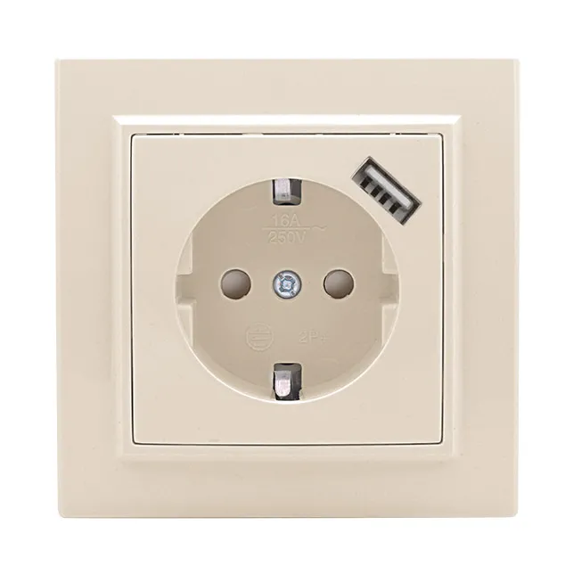 Минск Розетка 1-местная СП с/з 16А беж. с защ. штор. с USB 1А  EKF