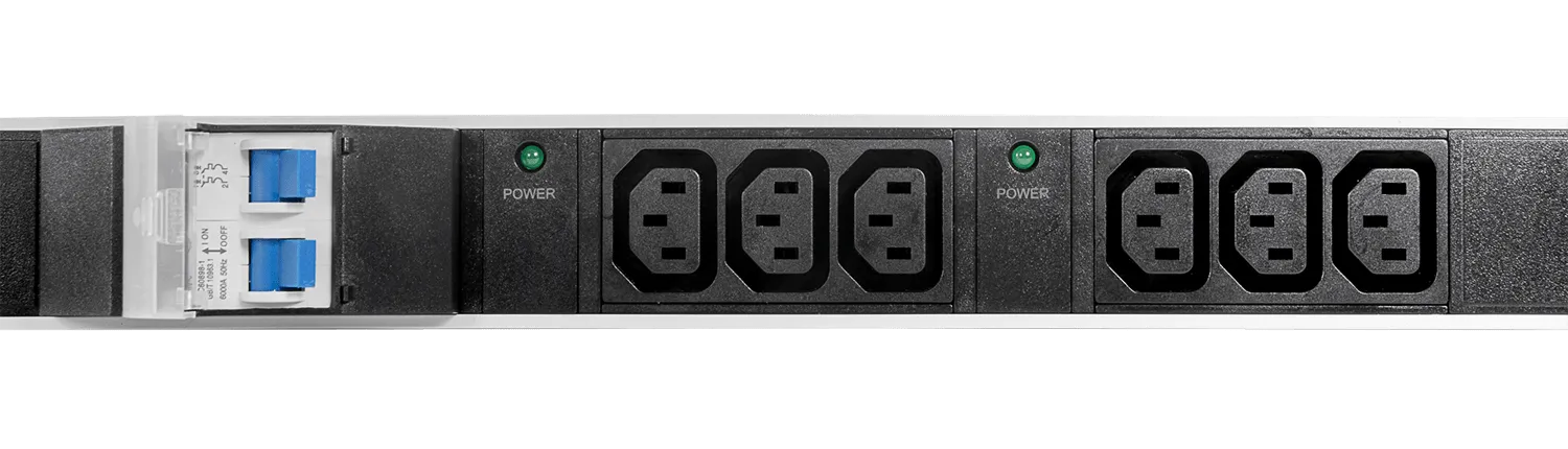 Упр. верт. блок розеток с монит. Rem-MC1 2х2 S, 2x3 C13, 2x2 C19, 32A, алюм., 33-48U, колодка