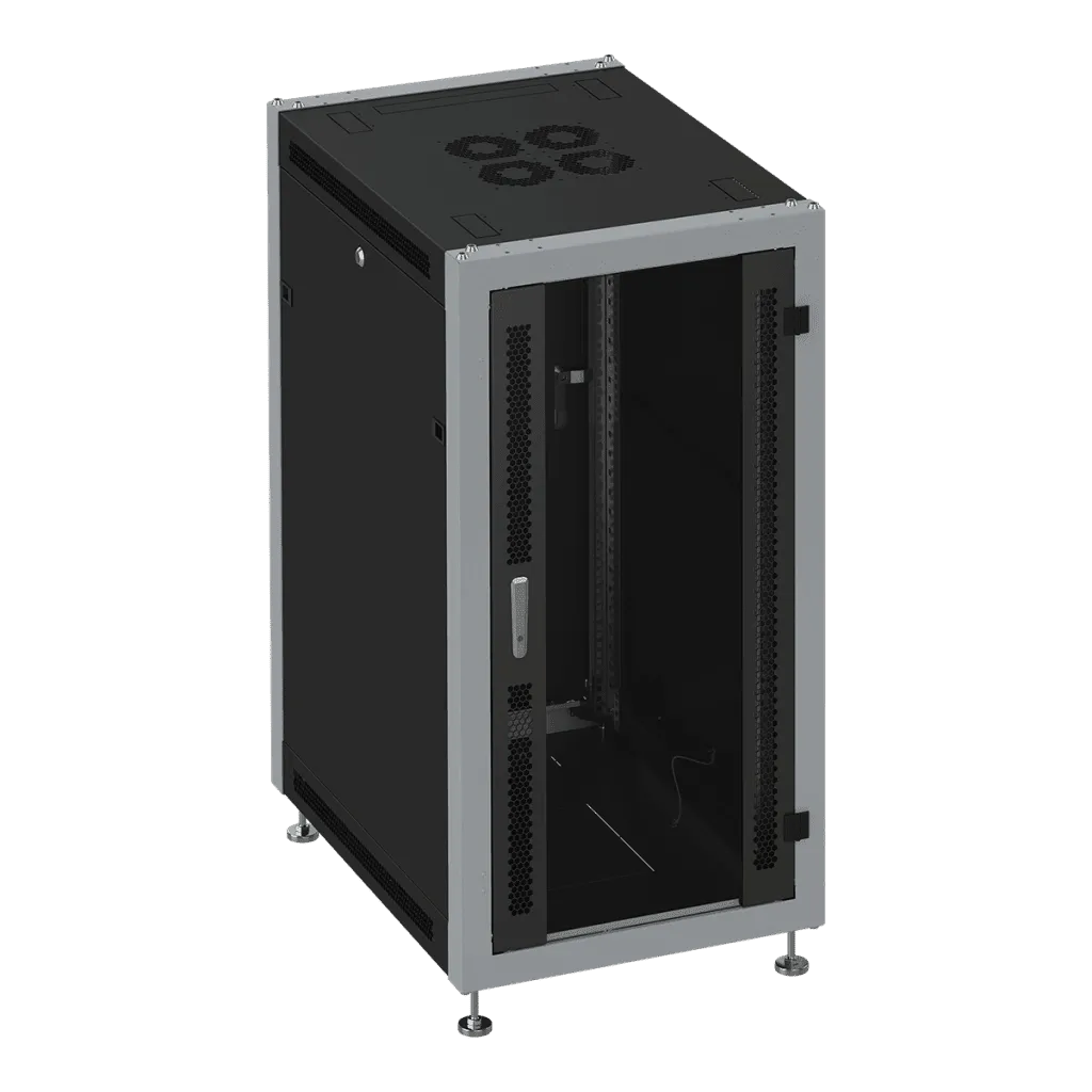 RUSRACK RSRO-370806 Шкаф монтажный телекоммуникационный 19" напольный 37U 600x800x1780mm (ШхГхВ) передняя дверь стекло, задняя дверь металл, поворотная ручка с замком, цвет черный